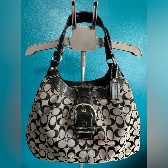 Coach Signature Monogram Soho Lynn Black Canvas Leather Shoulder Bag - Picture 9 of 12